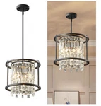Modern Foyer Chandelier, Black Crystal Entryway Pendant Light Fixture. Fixed Price $50.00.