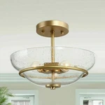 Lnc Lind 3-LIGHT Brushed Gold Seeded Glass Semi Flush Mount A03679. Fixed Price $99.99.
