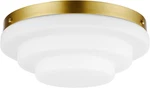 Matte Brass 2-LIGHT Flush Mount Ceiling With Tiered Milk Glass Shade. Fixed Price $166.99.