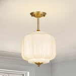 Clarsyne 9.4" Milk Glass Semi Flush Mount Ceiling Light Fixture, Vintage Gold.... Fixed Price $92.01.