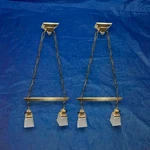 Pair Brass Mission Pendant Fixtures Square Chandeliers Rewired Restored 7D. Fixed Price $2900.00.