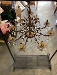 Antique Vtg 8 Light Brass Crystal Multi Arm Ornate Chandelier 23 Across X 20T. Fixed Price $375.00.