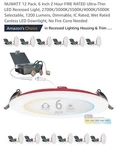 Nuwatt 12 Pack, 6 Inch Hour Fire Rated Ultra-thin Led Recessed Light, 2700K/30. Fixed Price $299.99.