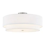 Justice Textile Classic 5LT 22" Drum Semi-flush, Nk/white FAB-9775-WHTE-NCKL. Fixed Price $312.00.