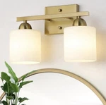 13.8 Stainless Steel 2 Milk Glass Vanity Lights For Bathroom, Gold Ceramic. Fixed Price $30.00.