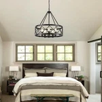 Adsensty 5-LIGHT 20.07 In. Black Farmhouse Geometric Drum Chandelier. Fixed Price $85.45.