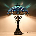 Tiffany Table Lamp 24 Inch High Antique Stained Glass Blue Dragonfly Desk Readin. Fixed Price $326.99.