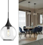 Matte Black Clear Glass 10IN Globe Farmhouse Pendant Light Fixture (1PC). Fixed Price $54.99.