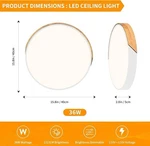 Modern Led Ceiling Light, 36W, Dimmable, Wood & Metal, Adjustable Temp. Fixed Price $63.99.