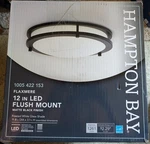 Hampton Bay Flaxmere 12 In. Modern Matte Black Led Flush Mount New Open Box. Fixed Price $29.99.