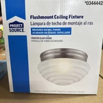 Project Source 7.48-IN W Brushed Nickel Flush Mount Light Frosted Glass Art Deco. Fixed Price $10.49.