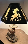 Vintage 1940'S Rhon Sepp Wood Carved Elk Table Lamp With Shade Germany. Fixed Price $149.99.