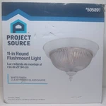 Project Source 11-IN Round Flushmount Light Clear Ribbed Glass Shade Wht #505891. Fixed Price $12.95.