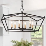 Laluz Farmhouse Black 6-LIGHT Chandelier, Rectangular Cage Pendant Fixt.... Fixed Price $148.16.