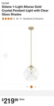 Hunter 12" Xidane 1-LIGHT Alturas Palm Gold Crystal Pendant W/ Clear Glass. Fixed Price $168.88.