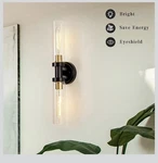 Silampdi 2-LIGHT Bathroom Fixture Vanity Black Wall Sconce Clear Glass. Fixed Price $45.00.