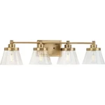 Hinton 33.5 In. 4-LIGHT Vintage Brass Clear Seeded Glass Bath Vanity By Pl. Fixed Price $144.56.