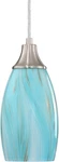 Handcrafted Teal Glass Mini Pendant Light With Brushed Nickel Finish. Fixed Price $76.99.