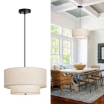 18" Modern Double Drum Fabric Pendant Light, Large Hanging Ceiling Chandelier.... Fixed Price $119.74.