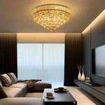 Modern Elegant Crystal Ceiling Gold Round Flush Mount Chandelier Lighting. Fixed Price $184.18.