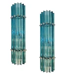 Elegant Glow: Antique Aquamarine Murano Glass & Nickel Wall Sconces Set Of 2. Fixed Price $1400.00.