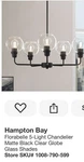Hampton Bay Florabelle 5-LIGHT Chandelier Matte Black Clear Glass Globes New. Fixed Price $45.00.