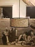 Feiss Joplin Hanging Pendant Light Fixture Modern Geometric Black Beige Drum. Fixed Price $70.00.