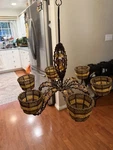 Vintage Wrought Iron 6 Votive Candle Beaded Gems Boho Gypsy Chandelier. Fixed Price $65.00.