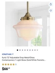 Jonathan Y Adjustable Drop Metal/glass Pendant, Brass Gold/white Kurtz. Fixed Price $41.99.