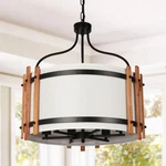 Giluta 6-LIGHT White Fabric Shade Drum Chandelier, 19'' Modern Round Pendant. Fixed Price $24.99.