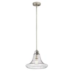 1-LIGHT Satin Nickel Contemporary Mini Pendant With Clear Seeded Glass Shade. Fixed Price $43.99.