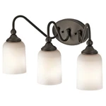 Olde Bronze And Satin Etched Glass 3 Light Bath Wall Fixture Orig $177. Fixed Price $59.99.