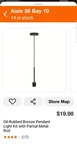 Home Depot Metal Rod And Cord Pendant Kit- Oil Rubbed Bronze. Fixed Price $14.99.
