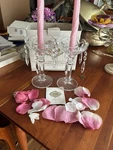Vtg Shannon Godinger Crystal Old World Chandelier Candlestick Pair Box 1999. Fixed Price $45.00.