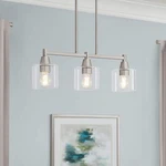 Hampton Bay Oron 3-LIGHT Brushed Nickel Linear Pendant, Clear Glass Shades. Fixed Price $49.99.