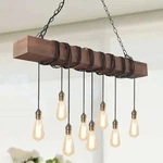 Lnc 37.5 8-LIGHT Rustic Farmhouse Black Wooden Linear Chandelier Pendant. Fixed Price $170.95.