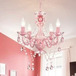 Pink Crystal Chandelier, Small 4-LIGHT Acrylic Ceiling Lights For Girls Bedroom. Fixed Price $53.99.