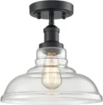 Semi Flush Mount Ceiling Light Black Handblown Glass Shade Porch Hallway Bath. Fixed Price $18.00.