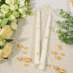 Set Of 2 10 Inch Taper Candles Featuring Golden Pattern, Unscented With Star. Fixed Price $10.99.