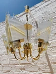 28" X 23" Vintage Mid Century Sciolari Style Brass Glass Chandelier Italian Gold. Fixed Price $776.10.