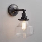 Nib Pottery Schoolhouse Wavy Glass Pendant Hood And Bronze Sconce. Fixed Price $125.00.