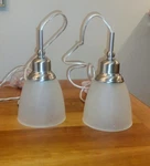 Commercial Electric 2-LIGHT Brushed Nickel Mini Pendants W/ Frosted Glass 60. Fixed Price $39.95.
