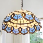 16''MEDITERRANEAN Blue Border Inverted Chandelier,coffee Shop/home Tiffany Light. Fixed Price $155.60.