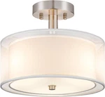 White Double Fabric Shade 3-LIGHT 12IN Drum Semi Flush Ceiling Fixture. Fixed Price $59.97.