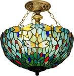 Tiffany Style Dragonfly Semi Flush Mount Light, 16" Stained Glass, 2-LIGHT. Fixed Price $311.99.