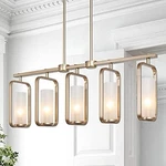 Phosant Lighting Gold Chandelier, Modern 5 Lights Metal Dining Room. Fixed Price $180.00.