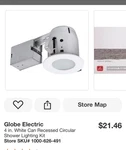 Globe Electric 4 In. White Recessed Circular Shower Lighting Kit 90663. Fixed Price $10.00.