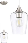 Vonluce Modern Pendant Light - Brushed Nickel With Clear Glass Shade, Adjustable. Fixed Price $11.85.