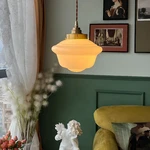 Milk Glass Pendant Light Antique Brass Hanging Ceiling Lamp Fixture For Home Dec. Fixed Price $69.90.