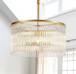 20.47" Round Glass Chandelier Gold Modern 8-LIGHT Drum With Crystals 2413X. Fixed Price $89.70.